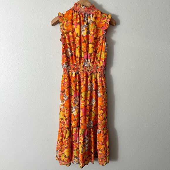 J. Crew Orange Sleeveless‎ Smocked Mock Neck Midi Dress Women's Size Medium NEW - Picture 7 of 14